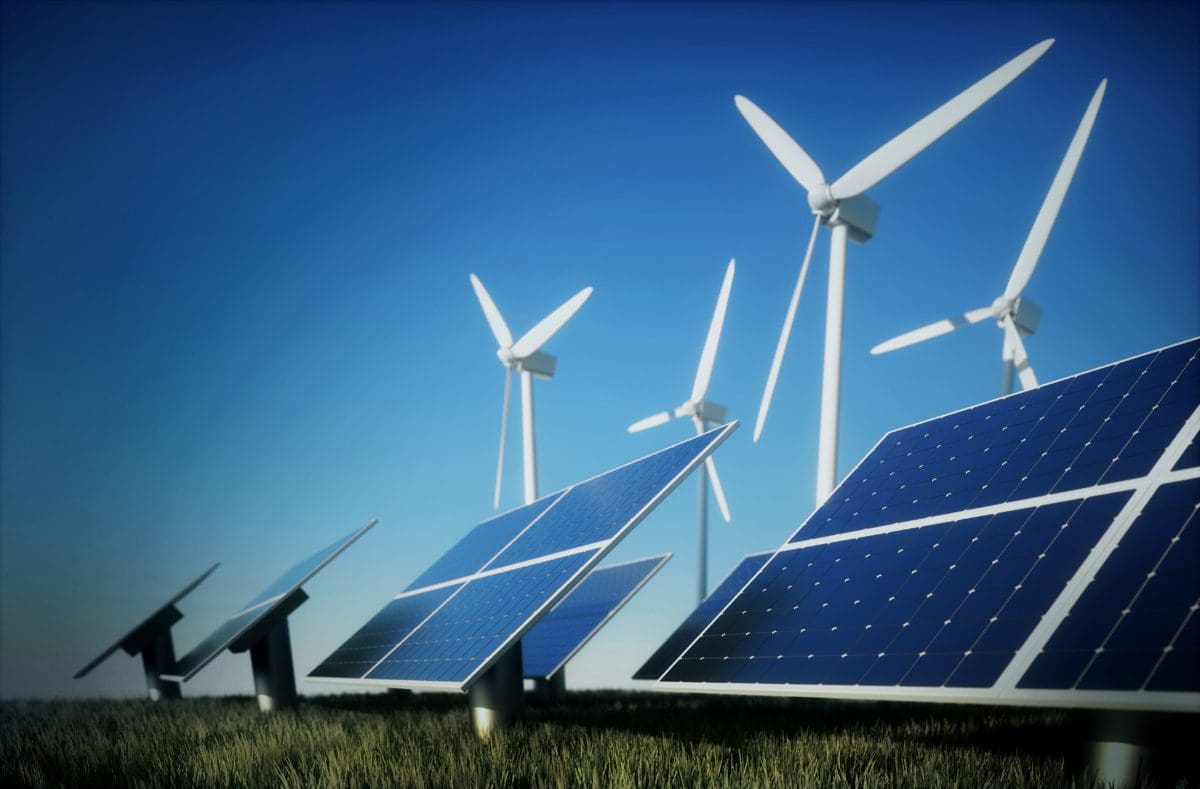 Solar panels and wind turbines