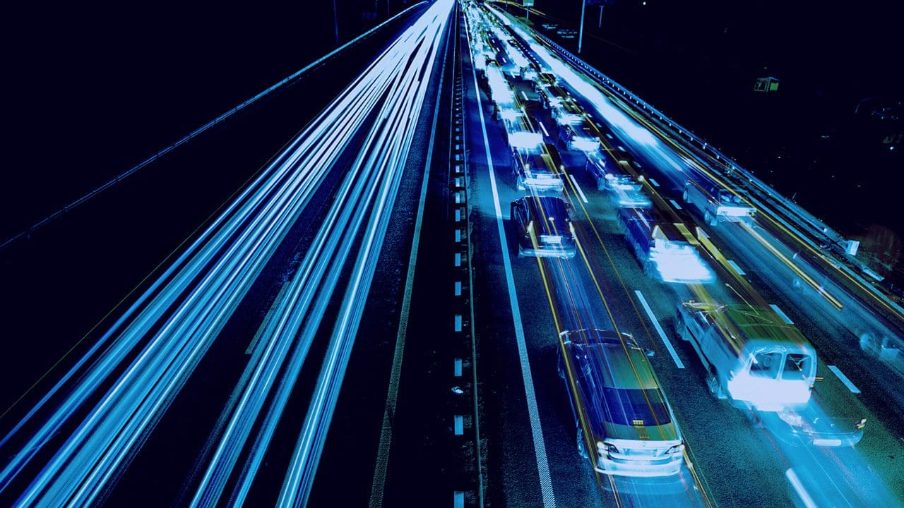 Long exposure shot of a fast-moving highway.