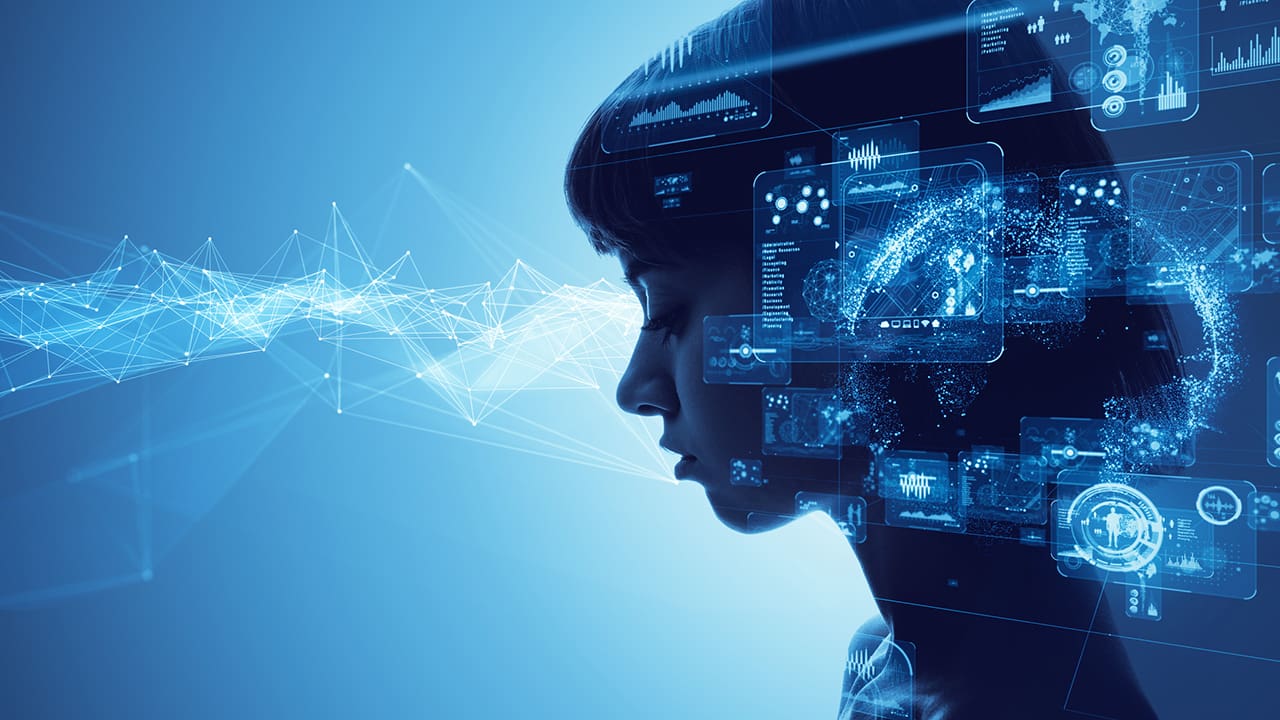 Female using artificial intelligence.