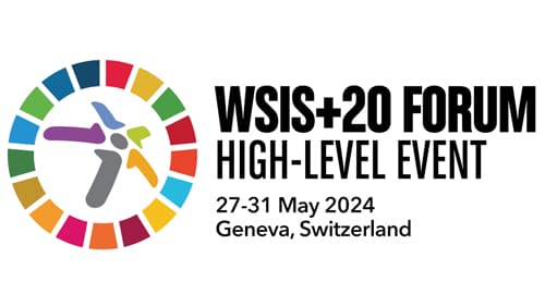 WSIS+20 Forum High-Level Event logo. 27-31 May 2024 in Geneva, Switzerland.