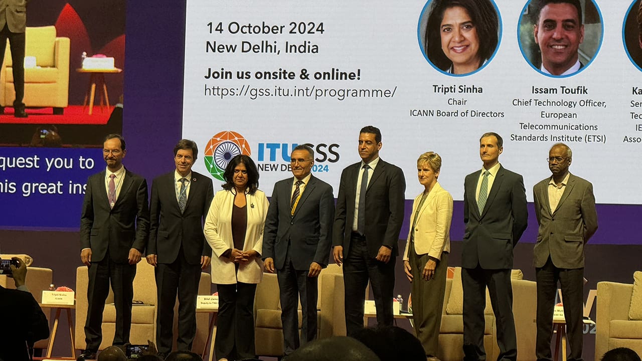 World Telecommunication Standardization Assembly (WTSA-24) Panel 1 Members posing for a picture on stage.