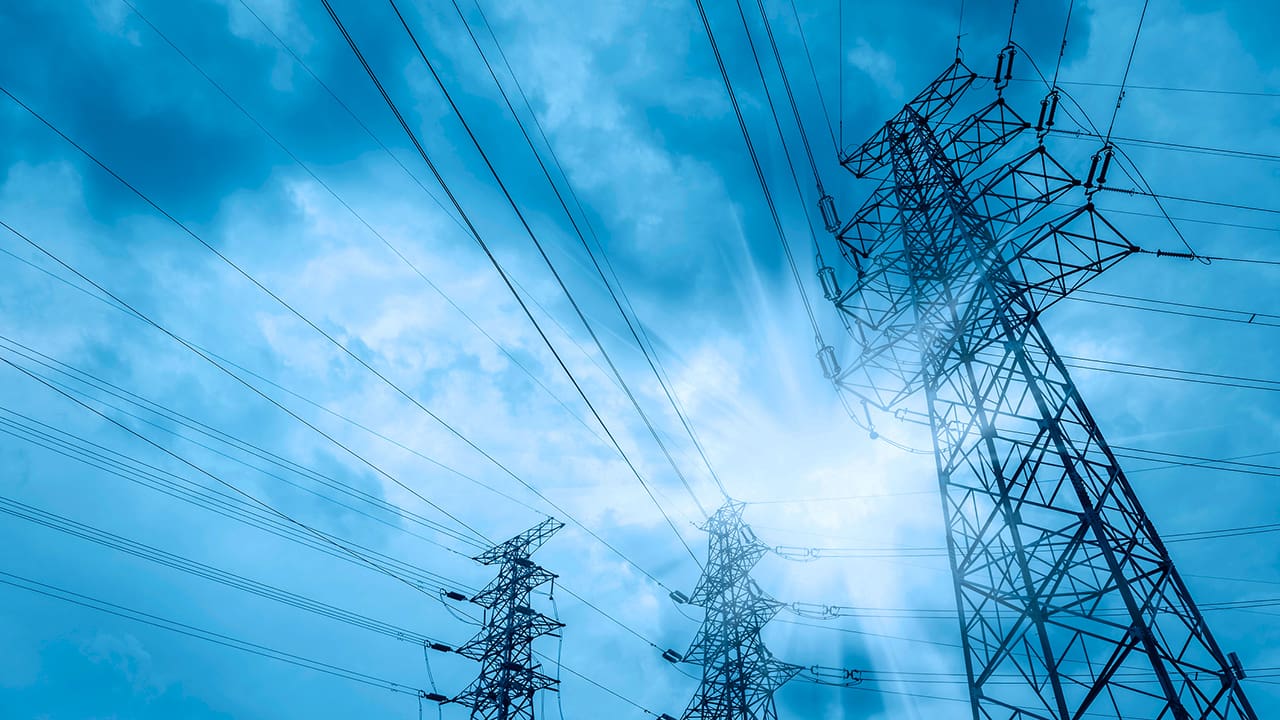 Image of multiple transmission towers.