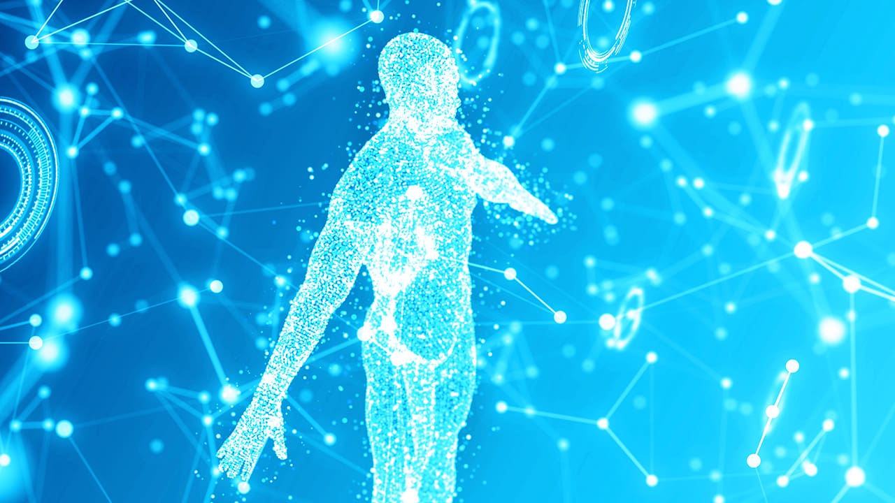 Silhouette of a body standing with arms out.